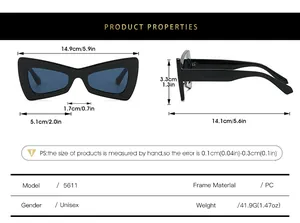 Tableau des tailles détaillé pour lunettes hip-hop avec dimensions de monture en cm et pouces