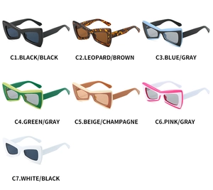 Présentation de sept lunettes de soleil chauve-souris tendance en divers coloris dégradés