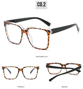 Three-view perspective showing front, back, and 45-degree angle of leopard print TR90 frames