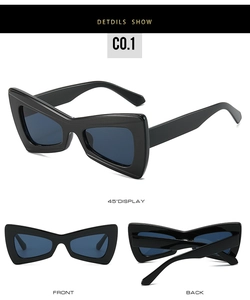 Vues détaillées de lunettes papillon hip-hop noires avec branches larges et verres sombres