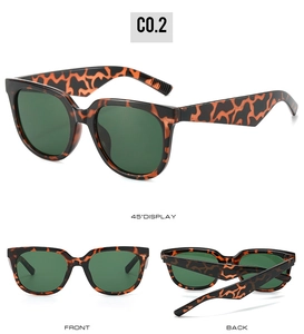 Tortoiseshell oversized sunglasses with green lenses shown from multiple angles