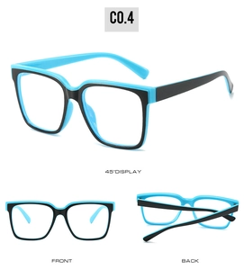 Three-angle display of TR blue light blocking glasses with black and light blue frame