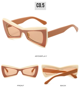 Vues détaillées des lunettes papillon crème avec des accents orange et verres teintés