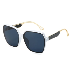 White square frame sunglasses with golden metal temples and gradient dark lenses
