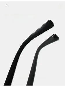 Detail of ergonomic curved black temples on TR square blue light blocking glasses