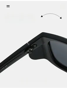 Close-up of durable metal hinge and CE mark on black polarized sport sunglasses