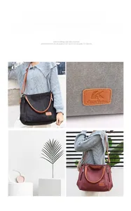 Detail of canvas tote bag showing thick texture, leather strap, and metal buckles
