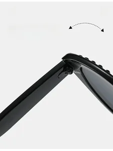 Detail of durable metal hinges on matte black cat eye sunglasses for women