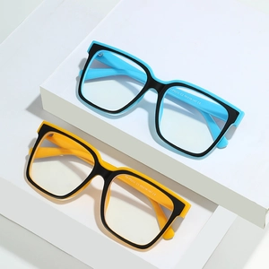 Square TR blue light blocking glasses with stylish black and blue or yellow contrast frame