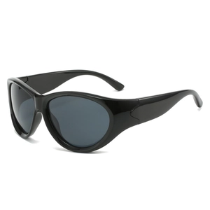 Fashionable black Y2K oversized wrap-around sports sunglasses for cycling and street style