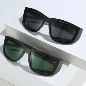Polarized sports sunglasses for men with black square frames and dark tinted lenses