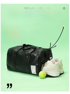 Detail view of the large capacity travel bag featuring a dedicated lateral shoe compartment