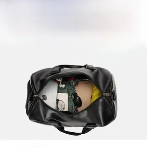 Internal view of large travel bag showing spacious storage for tablet and clothes