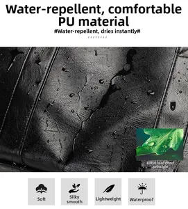 Close-up of waterproof black PU leather bag showing water droplets on lychee texture