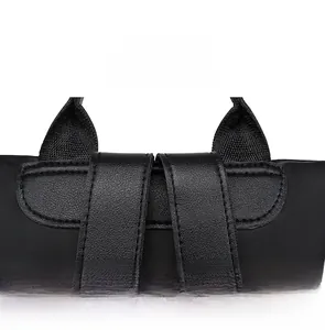 Detail of neat stitching on black oxford backpack with reinforced faux leather strap mounts