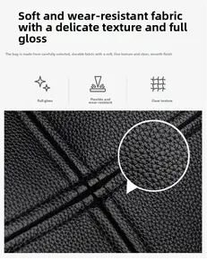 Close-up of black litchi grain PU leather showing soft texture and precision stitching