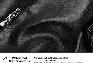 Detail of waterproof black PU leather with lychee texture and silver metal zipper