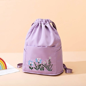 Waterproof lavender oxford backpack with floral embroidery and large capacity storage