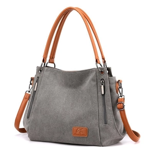Large Capacity Canvas Tote Bag Women Fashion Casual Shoulder Crossbody Bag With Leather Handles Multi Pocket For Travel