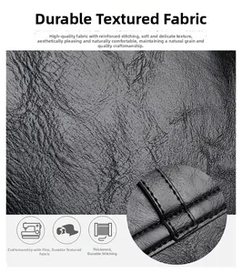 Close-up of black lychee texture PU leather showing reinforced stitching and soft material