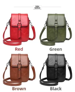 Litchi pattern PU leather small crossbody bags shown in red, green, brown, and black colors