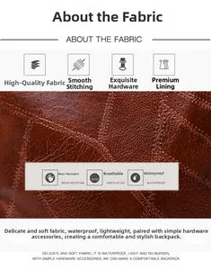 Detailed macro view of soft brown PU leather texture with waterproof hardware accents
