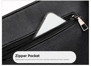 Close-up of leather crossbody bag featuring a functional back zipper pocket for smartphones