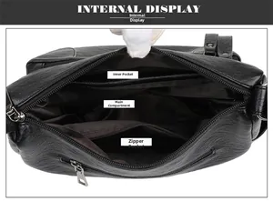Vista interna con tasca principale e scomparto con cerniera della borsa in pelle PU