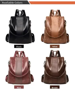 Close-up of leather texture and embossed kangaroo logo on these women's backpacks