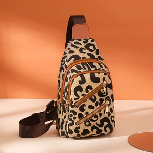Leopard Muster PU Leder Sling Tasche Multi Taschen Crossbody Brusttasche Mit Kopfhöreranschluss Für Damen