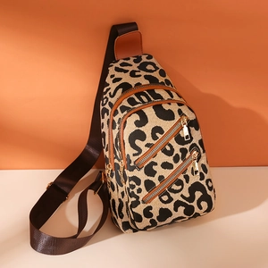 Modische Sling-Tasche mit Leopardenmuster, PU-Leder, Goldreißverschluss und Gurt