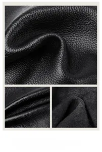 Detail of premium black lychee grain leather texture and soft suede interior lining