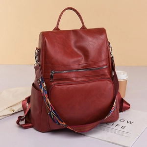 Women Backpack PU Leather Large Capacity Anti Theft Travel Casual Fashion With Colorful Geometric Shoulder Strap