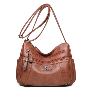 Borsa a tracolla in pelle PU marrone con tasche a zip e tracolla regolabile