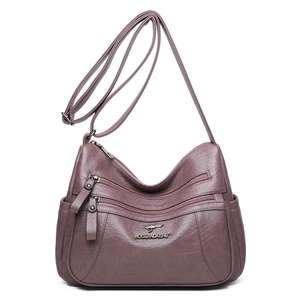 Borsa a tracolla in pelle PU viola con cerniere multiple e tracolla regolabile donna