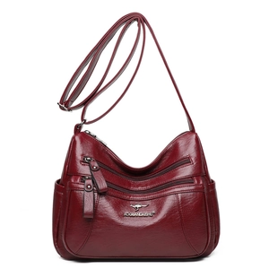 Borsa a tracolla in pelle PU bordeaux con tasche multiple e tracolla regolabile