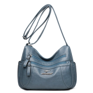 Borsa a tracolla in pelle PU blu Morandi con tasche a zip e tracolla regolabile
