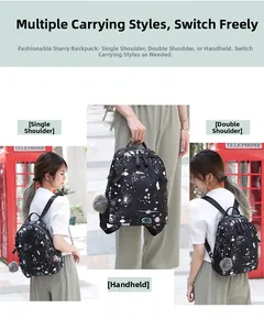 Sac à dos Oxford noir imprimé espace avec trois options de porté : épaule ou main