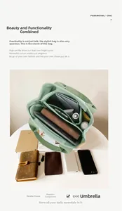 Detail view of large capacity canvas bag interior showing multiple organized compartments