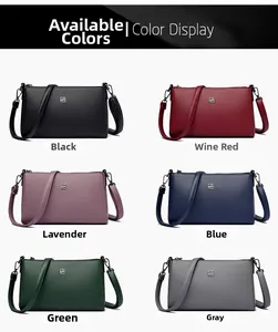 Showcase of women's shoulder bags in six colors with litchi texture and metal logo