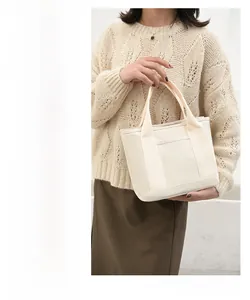 Off-white canvas tote bag shown in daily commute, shopping, and social party scenarios