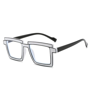 Gafas de Sol Cuadradas de Personalidad de Moda para Mujeres Hombres Estilo Cómic 2D Bloques de Color Montura de PC Protección UV Bloqueo de Luz Azul