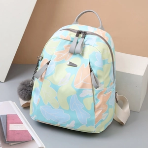 Sac À Dos Mode Femmes Tissu Oxford Imperméable Grande Capacité Imprimé Galaxie Floral Sac De Voyage Avec Pompon