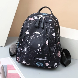 Sac à dos Oxford noir imperméable avec imprimé galaxie et pendentif décoratif en peluche