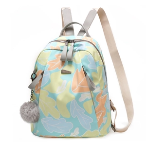 Sac à dos oxford imperméable avec imprimé floral, pendentif peluche et grande capacité