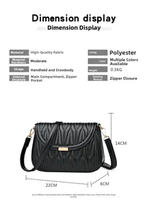 Detailed size guide and dimension chart for quilted PU leather crossbody shoulder bag