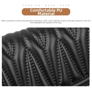 Close-up of black PU leather shoulder bag featuring wavy quilted texture and soft finish