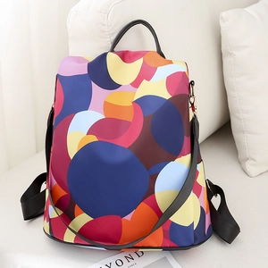 Waterproof oxford fabric backpack with colorful abstract print and adjustable straps