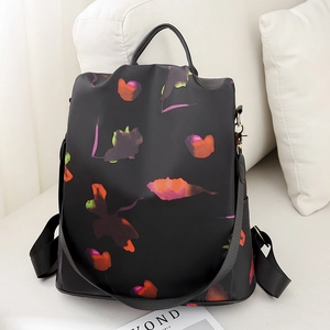 Floral print oxford fabric backpack with large capacity for commuting and travel use