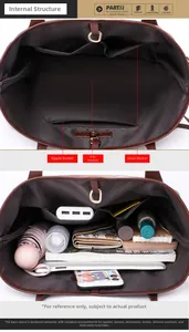 Detailed interior of a large tote bag with multiple pockets for daily essentials storage